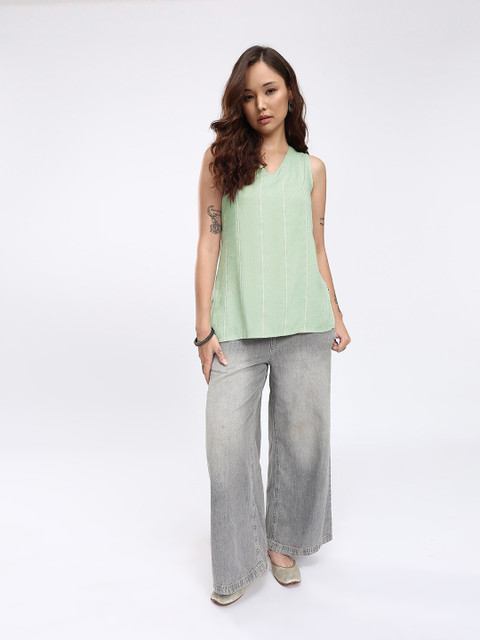 Anouk Rustic V-Neck Woven Design Striped Straight Kurti - Image 7