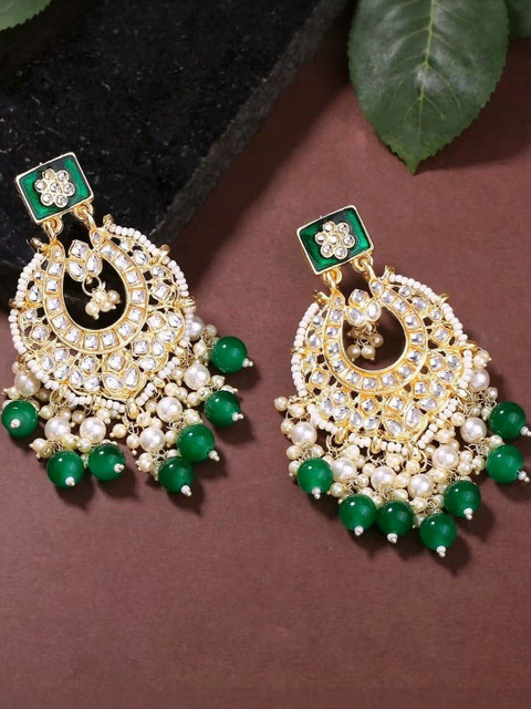 Anouk Women Green Gold Plated Chandbalis Earrings