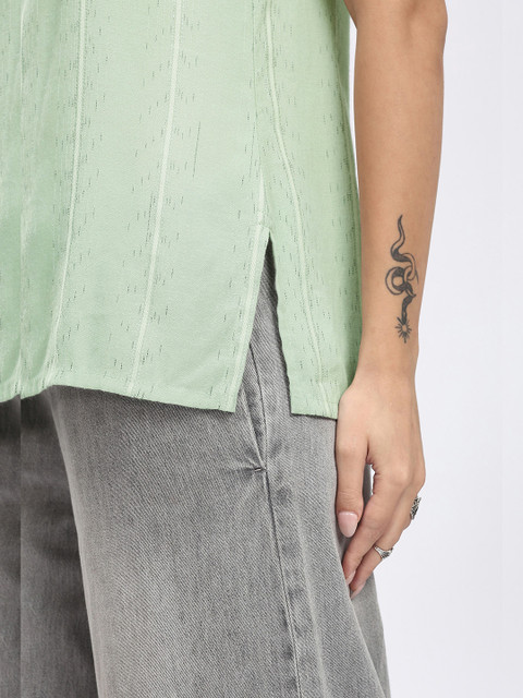 Anouk Rustic V-Neck Woven Design Striped Straight Kurti - Image 6