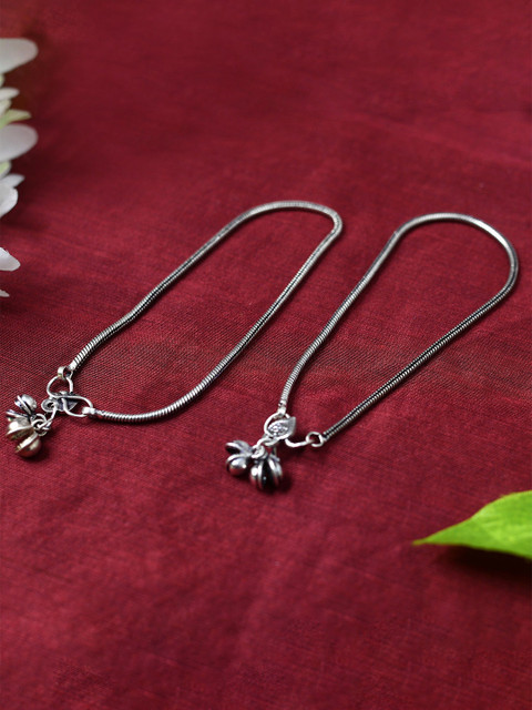 JOHARKAMAL Silver-Plated Oxidised Anklets