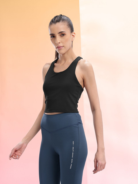 HRX by Hrithik Roshan Racerback Rapid-Dry Slim Fit Yoga T-shirt with Inbuilt Bra