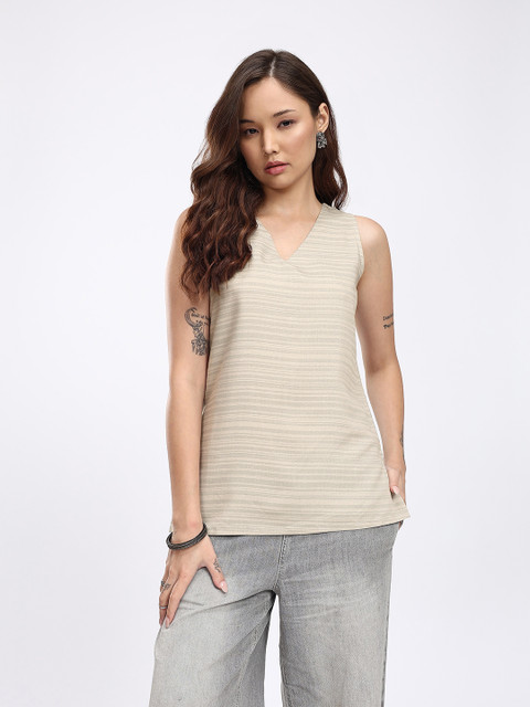 Anouk Rustic V-Neck Horizontal Striped Straight Kurti - Image 4