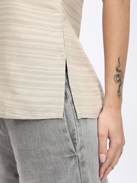 Anouk Rustic V-Neck Horizontal Striped Straight Kurti - Image 6