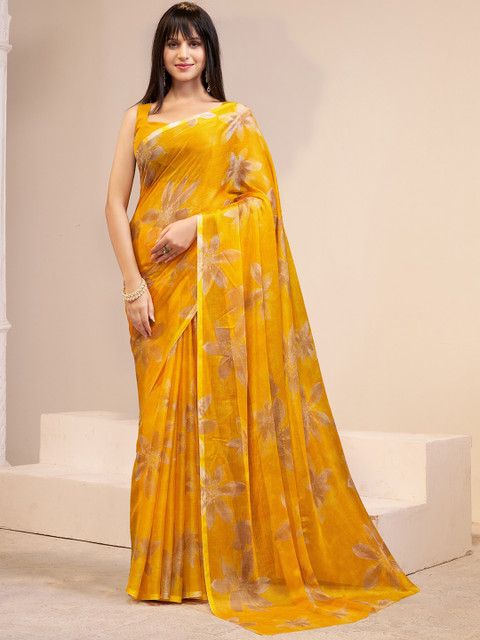 Garden Vareli Floral Printed Zari Saree