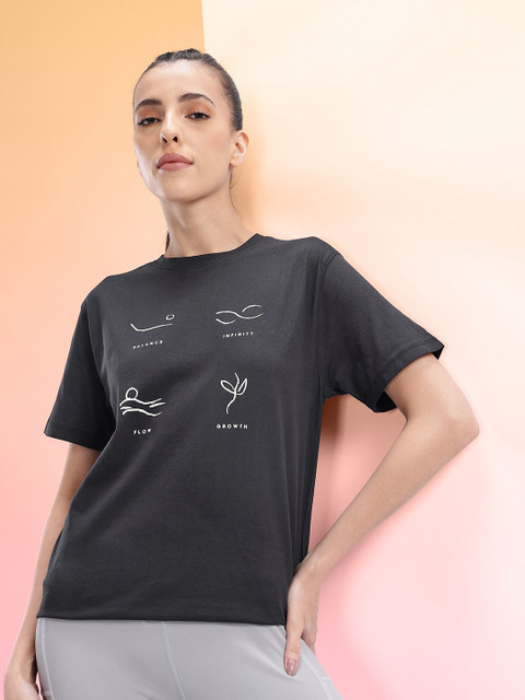 HRX by Hrithik Roshan Printed Drop-Shoulder Sleeves Pure Cotton Yoga T-shirt