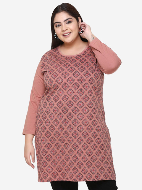 IN Love Plus Size Floral Printed Round Neck Cotton Pockets Relaxed Fit T-shirt