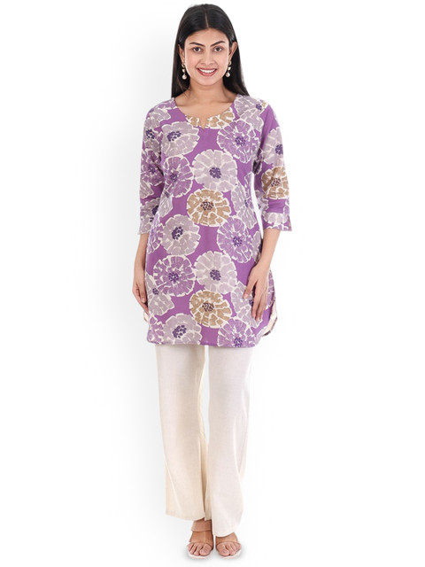 KRIDHAA FASHION BOUTIQUE Women Floral Printed Pure Cotton Tunic With Trousers Co-Ords