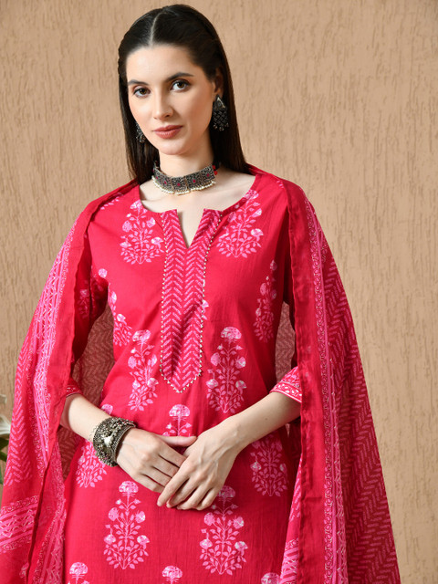 Anouk Rustic Women Ethnic Motifs Printed Regular Pure Cotton Kurta with Trousers & With Dupatta