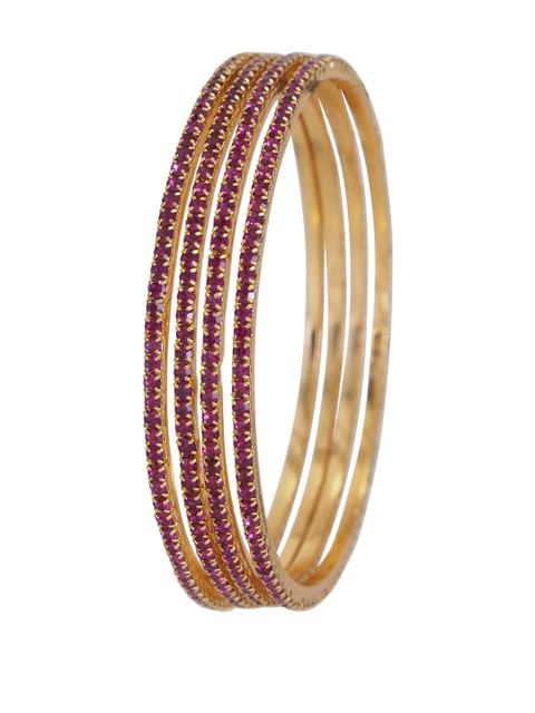 Anouk Set Of 4 Gold-Plated & Gold Brass Artificial Stones & Beads Bangles