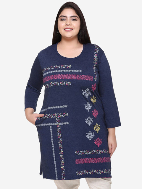 IN Love Plus Size Floral Printed Round Neck Cotton Pockets Relaxed Fit T-shirt