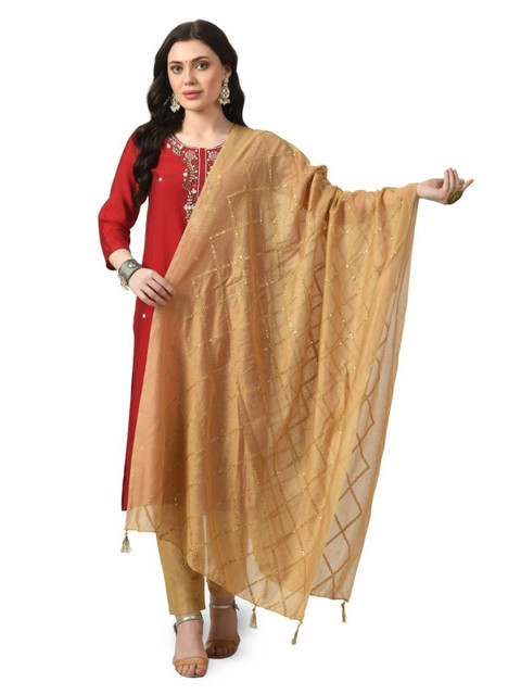 A R SILK DUPATTA HUB Checked Embroidered Sequinned Chanderi Dupatta