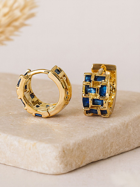 Bohey by KARATCART Gold-Plated American Diamond Studded Circular Shaped Hoop Earrings