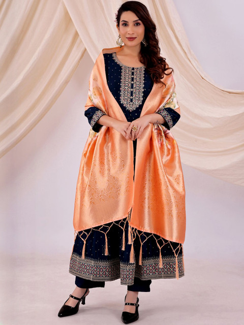 Moda Rapido Women Floral Woven Design Tasselled Silk Dupatta - Image 4
