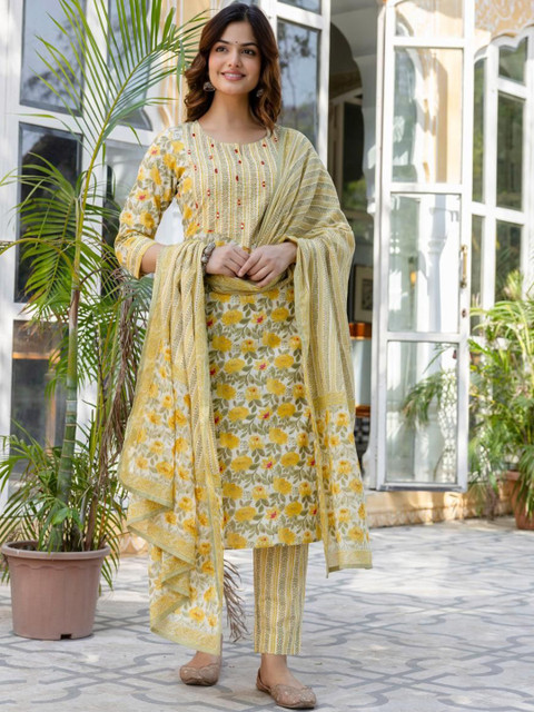 Anouk Rustic Women Floral Printed Pure Cotton Kurta with Trousers & Dupatta - Image 2