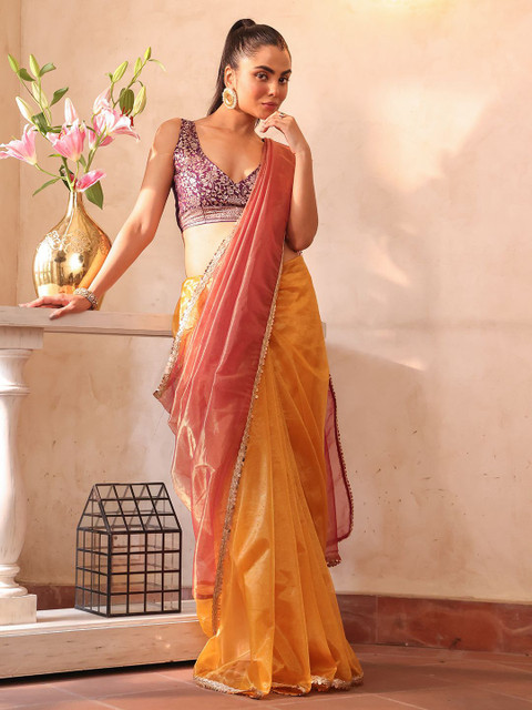 Kalista Colourblocked Sequinned Organza Republic Day Republic Day Saree - Image 4