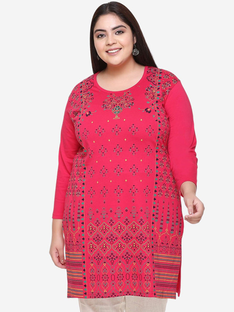 IN Love Plus Size Floral Printed Round Neck Cotton Pockets Relaxed Fit T-shirt