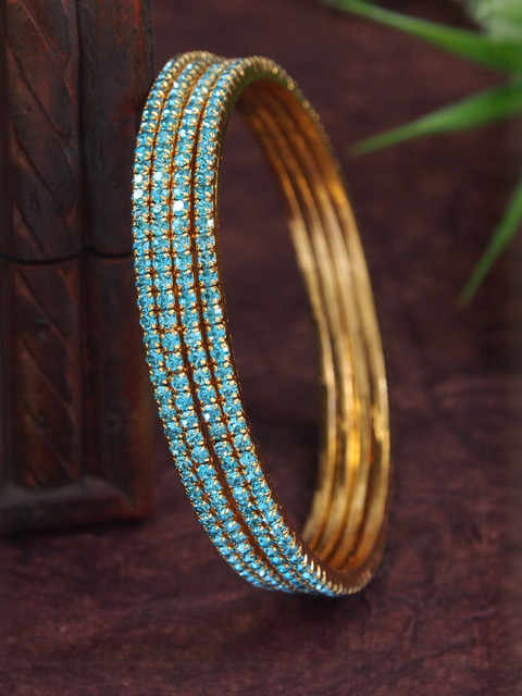 Anouk Set Of 4 Gold-Plated & Gold Brass Artificial Stones & Beads Bangles