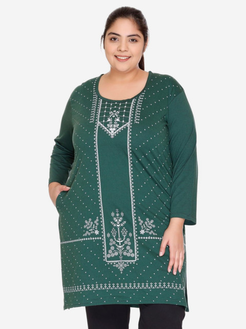 IN Love Plus Size Floral Printed Round Neck Cotton Pockets Relaxed Fit T-shirt