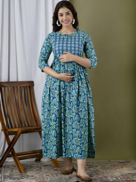 Moda Rapido Women Cotton Printed Maternity Anarkali Kurta With Zipper