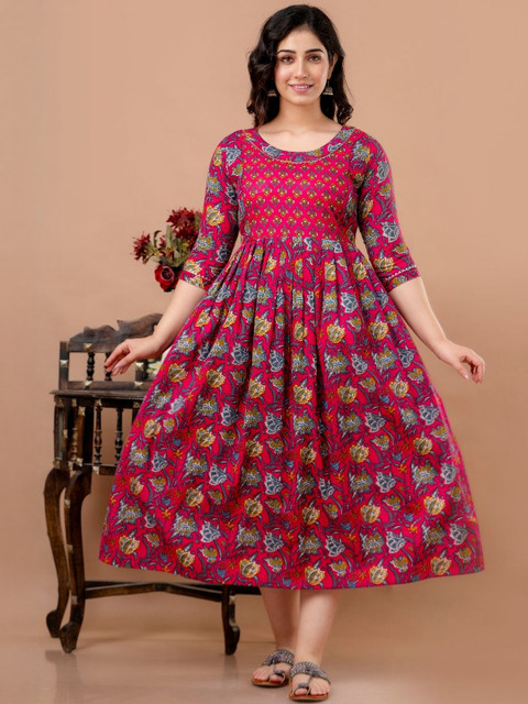 Moda Rapido Women Cotton Printed Maternity Anarkali Kurta With Zipper