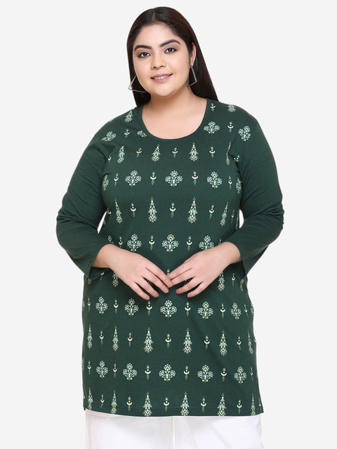 IN Love Women Plus Size Abstract Printed Round Neck Cotton T-shirt