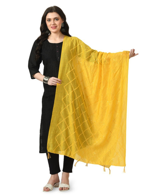 A R SILK DUPATTA HUB Geometric Embroidered Sequinned Chanderi Dupatta