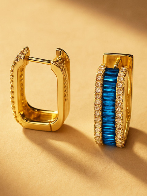 Bohey by KARATCART Gold-Plated American Diamond Studded Geometric Shaped Hoop Earrings