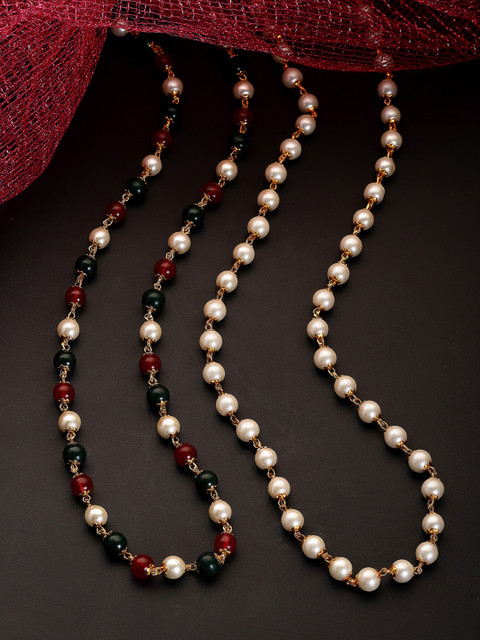 ZENEME Pair Of 2 Gold Plated Pearl Necklace