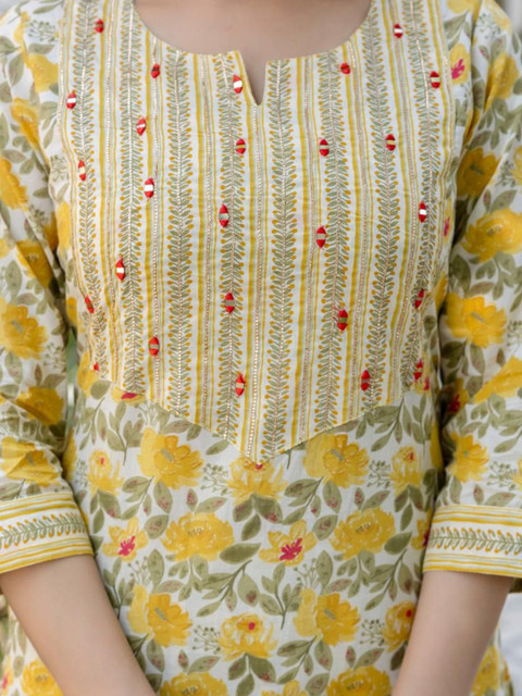 Anouk Rustic Women Floral Printed Pure Cotton Kurta with Trousers & Dupatta - Image 3