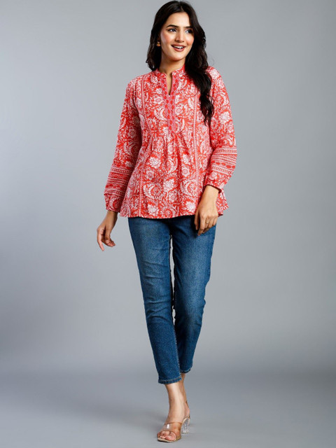 WHY SO FAB Women V-Neck Floral Print Cotton Top