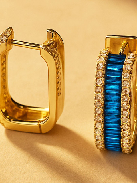 Bohey by KARATCART Gold-Plated American Diamond Studded Geometric Shaped Hoop Earrings - Image 2