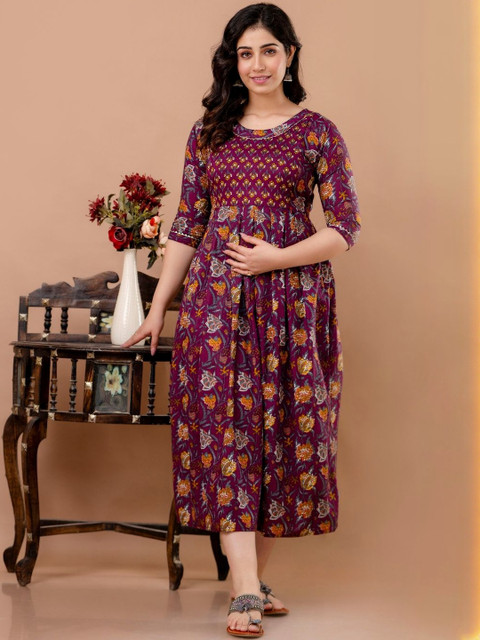 Moda Rapido Women Floral Printed Maternity Cotton Kurta