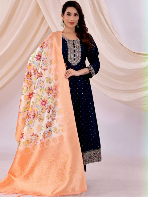 Moda Rapido Women Floral Woven Design Tasselled Silk Dupatta - Image 3