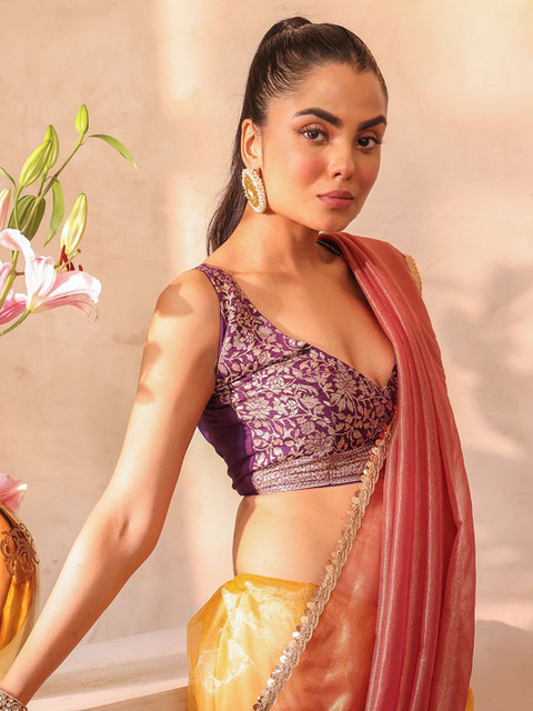 Kalista Colourblocked Sequinned Organza Republic Day Republic Day Saree - Image 5