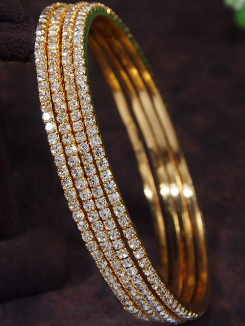 Anouk Set Of 4 Gold-Plated & Gold Brass Artificial Stones & Beads Bangles