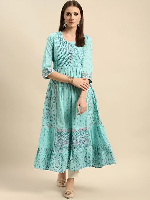 AMIRAS INDIAN ETHNIC WEAR Women Floral Printed Gathered A-Line Midi Dress