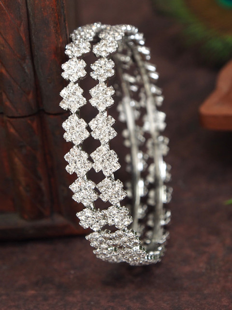 Anouk Set Of 2 Silver-Plated & Silver Brass Artificial Stones Bangles