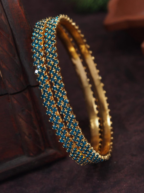 Anouk Set Of 2 Gold-Plated & Gold Brass Artificial Stones & Beads Bangles