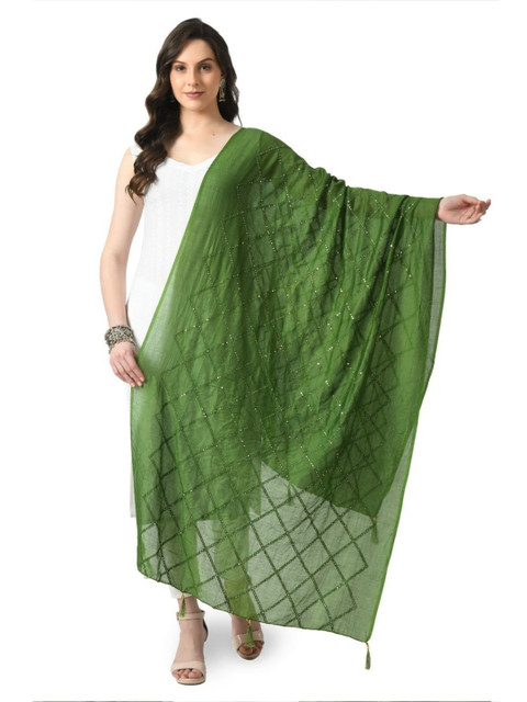 A R SILK DUPATTA HUB Geometric Embroidered Sequinned Chanderi Dupatta