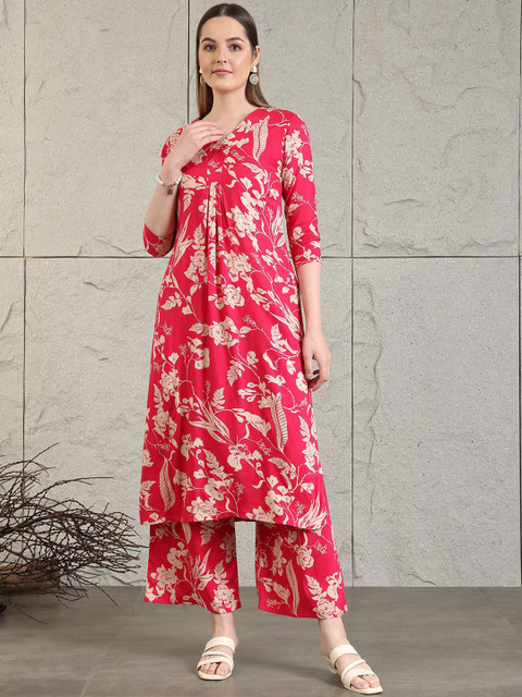 Berrylicious Floral Printed V-Neck Tunic With Palazzos