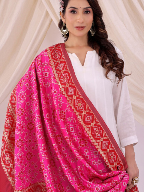 Moda Rapido Women Pink Woven Design Silk Blend Dupatta