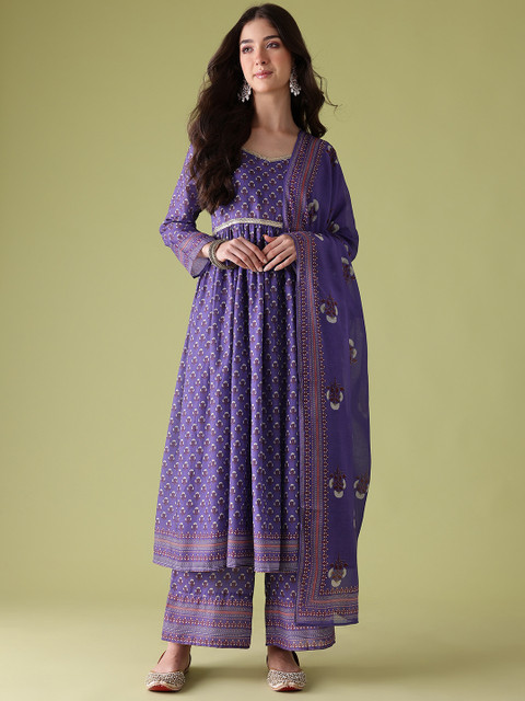 Anouk Floral Print Kurta with Palazzos & Dupatta