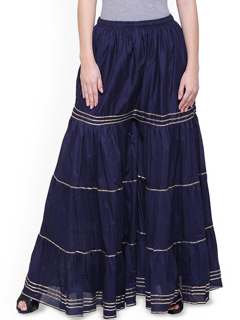 MIXFIT Women Flared Knitted Ethnic Palazzos with Gota Patti Details