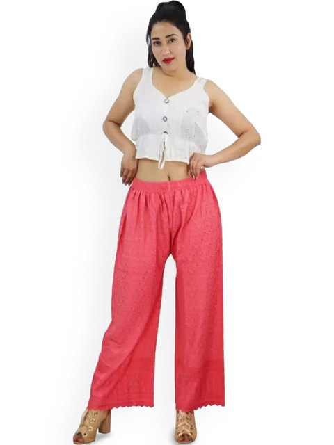 MIXFIT Women Ethnic Motifs Embroidered Wide Leg Cotton Ethnic Palazzos - Image 4