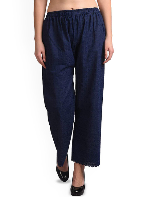 MIXFIT Women Floral Embroidered Wide Leg Cotton Ethnic Palazzos