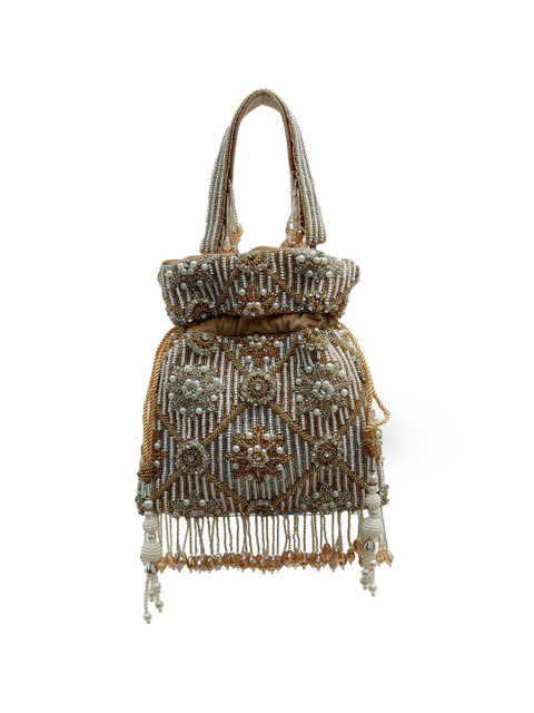 THE TAN CLAN Embroidered Shanaya Pearls Embellished Potli Bag