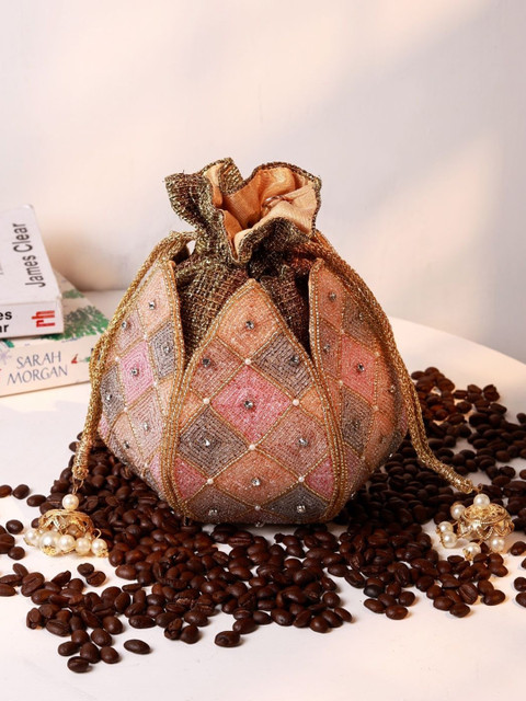 THE TAN CLAN Embroidered Juhi Pearls handle Lotus Potli Bag