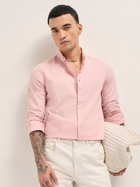 THE BEAR HOUSE Men Slim Fit Solid Button-Down Collar Pure Cotton Casual Shirt