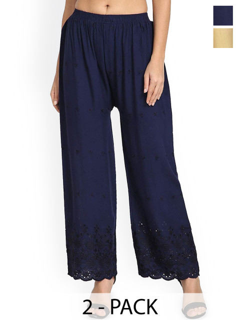 MIXFIT Women Pack Of 2 Floral Embroidered Straight Fit Palazzos