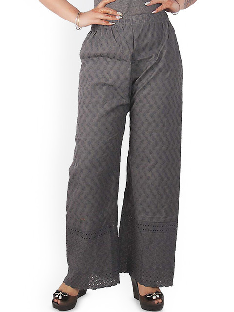 MIXFIT Women Floral Embroidered Straight Fit Cotton Palazzos